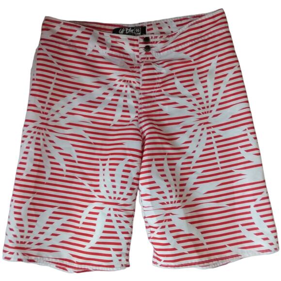 Lift Blue Mens 38 Surf Skate Swim Trunks Red White Striped Palm Board Shorts - Picture 1 of 9